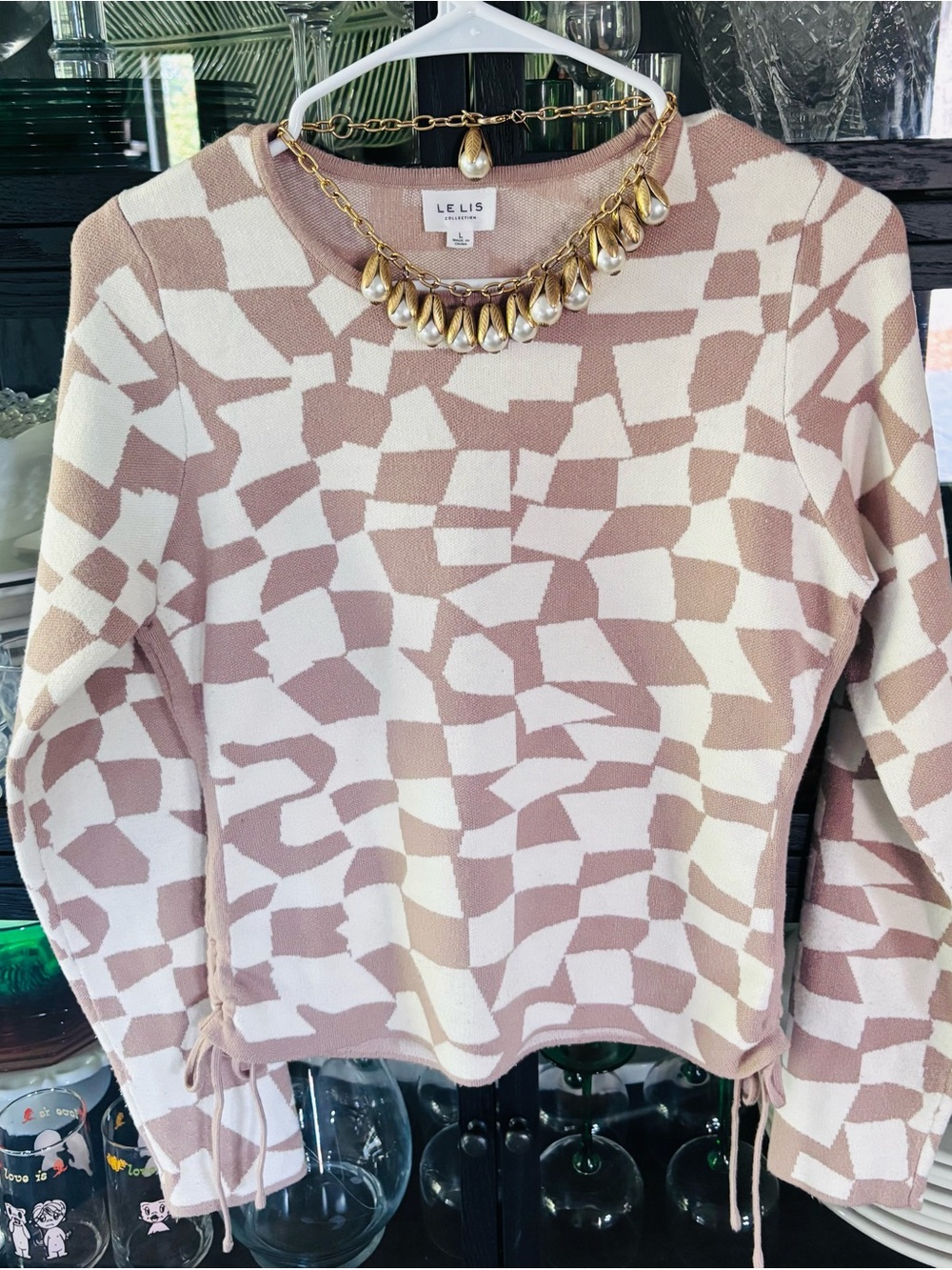 Le Lis Geometric Sweater in Cream & Tan